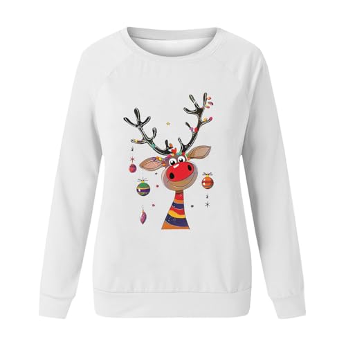 Moletom feminino de Natal com estampa casual, gola redonda, manga comprida, pulôver, X-710 Verde, G