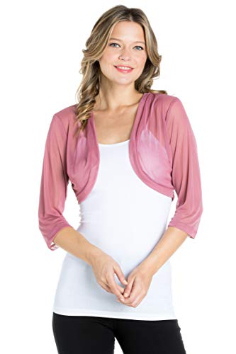 Fashion Secrets Junior`s Sheer Chiffon Bolero Shrug Jacket Cardigan 3/4 Sleeve (XX Large, Mauve)