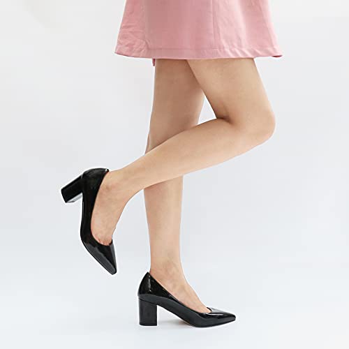 Image of JOY IN LOVE Women's Pointed Toe Chunky Block Heel Pumps | 2.5 inch Block Heels, Comfortable Dress Shoes, Ideal for Office Work, Formal Events, Party and Wedding