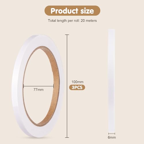 Mynoozi 3 Rollen doppelseitiges Klebeband, doppelseitiges Klebeband für Basteln, DIY, Fotos, Tapeten, Scrapbooking, Nähen, Handarbeit, Dekorationen, Gummistempel, Karten, Scha