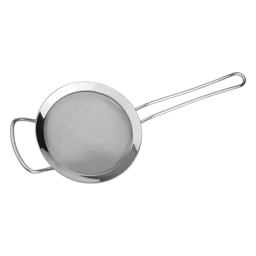 Grunwerg Colador de Malla Fina Con Borde Pulido y Mango, Plata, 15 cm de Diámetro