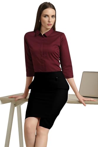 Image of Van Heusen Women's Regular Fit Solid 3 /4 Sleeve Cotton Rich Formal Shirt