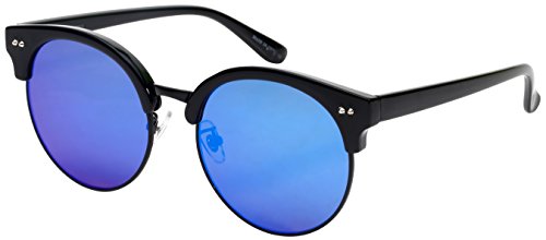 Edge I-Wear Retro Inspired Horned Rim Half Frame Flat Lens Sunglasses 32115SL-FLREV