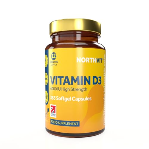 Vitamin D3 Softgels 4,000iu, Maximum Strength, 365 Easy to Swallow Softgels (1 Year Supply) Immune Support, Healthy Bones, Made in The UK by Northumbria Health