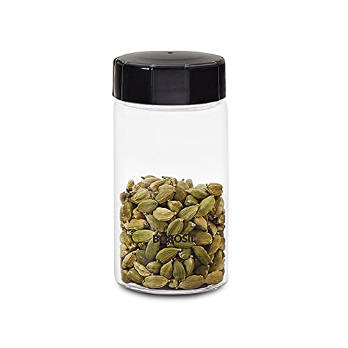 Image of Borosil 250ml 4pc Neo Glass Spice Jar Set with PP Lid | Borosilicate Glass Storage Organiser | Microwave & Dishwasher Safe Kitchen Containers for Spices, Snacks, Grains, Dals | Transparent