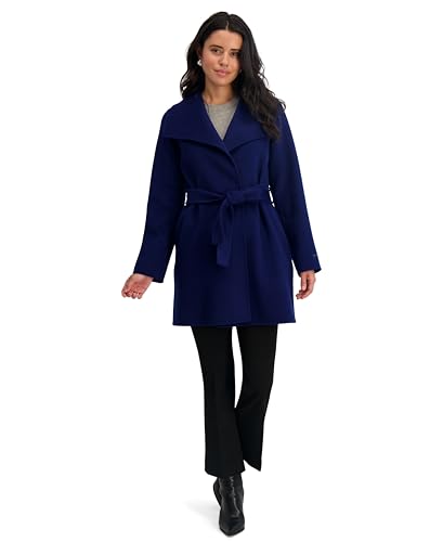 Image of TAHARI Women's Double-faced Luxury Soft Wool Blend Peacoat- Wrap Wool Coat With Removable Belt