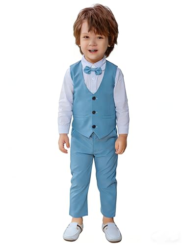 Image of Baby Boys Gentleman Formal Suit Set with Vest, Pant, Shirt, and Bow Tie, Weding 4Pcs Outfit