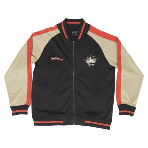 Metropollie - Tracksuit Jacket with Zip, Bomber Flmenca Collection with Crown Print, Unisex - Black, Beige and Red, Sizes from XS to 2XL., beige, Large Cover