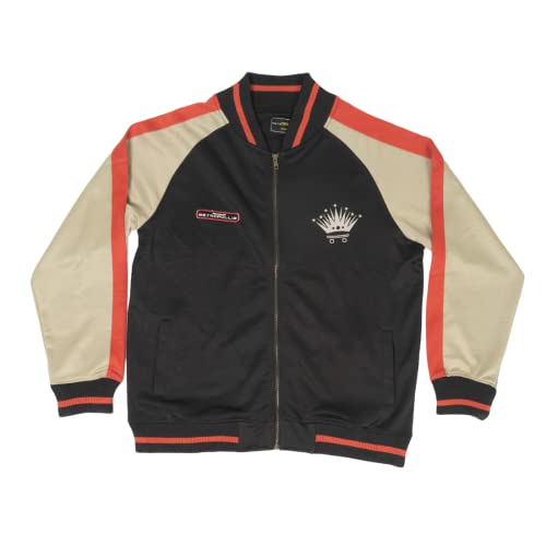 Metropollie - Veste de survêtement avec fermeture éclair, Bomber Collection Flmenca avec imprimé couronne, unisexe - Noir, Beige et Rouge, Tailles de XS à 2XL., beige, L Cover