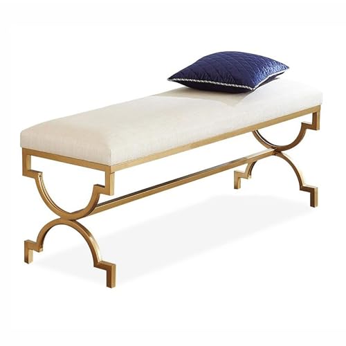 GRIPITHPY Luxurious Modern Entryway Bench upholstered End-of-Bed Bench with Abstract Metal Legs Contemporary Gold Footrest Foot Stool Seating for Entryway Bedroom Or Living Room