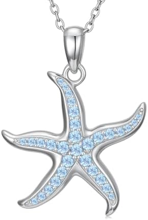 Natural Topaz Starfish Necklace, 925 Sterling Silver Starfish Pen...
