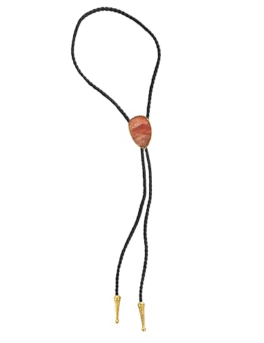 Image of Daisy Del Sol Gemstone Bolo Tie Braided Vegan Faux Leather Natural Stone Gold Handmade Necklace Adjustable Boho Western Jewelry