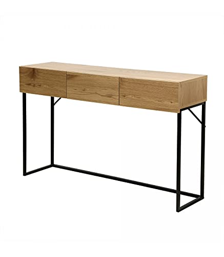 Casâme Console 3 Tiroirs Moderne - Table de Couloir - Meuble d'Entrée - pour Couloir, Entrée, Salon - Chêne et Noir - Style Industriel - L 120 x P 29.5 x H 73 cm
