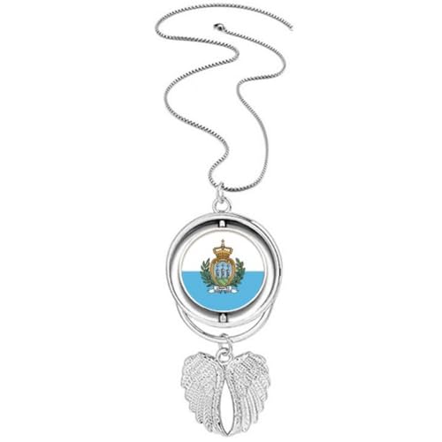 Pendentif drapeau Saint-Marin ailes d'ange gardien médaillon tournant chargé de sens