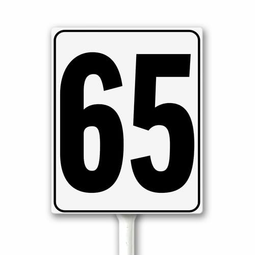 Aluminum Number Sign 65 White & Black House Signage, Speed Limit Street Sign, 20x30 CM Number Yard Sign With Stake for Parking Lot Private Property Business Gas Station Indoor Outdoor Use