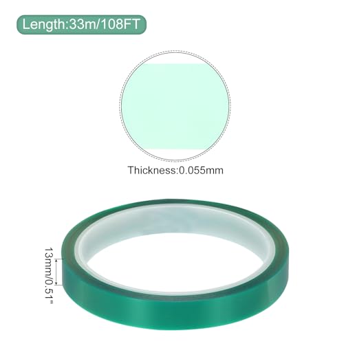 Image of MECCANIXITY Resin Tape Silicone Adhesive Tape High Temperature Resistance Easy Peeling Polyester for Epoxy Resin,River Tables,Craft,Remove Residue 0.51 Inch Wide 108FT Long(Green),Pack of 3