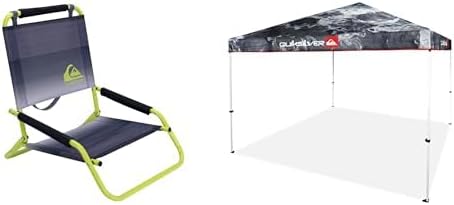 Quiksilver Silla de playa baja y toldo desplegable de 10 x 10 pulgadas, asiento portátil al aire libre y refugio de sombra UPF 50+ para playa,