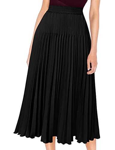 VFSHOW Womens Pleated Elastic High Waist Casual Work Business Office A-Line Swing Midi Skirt