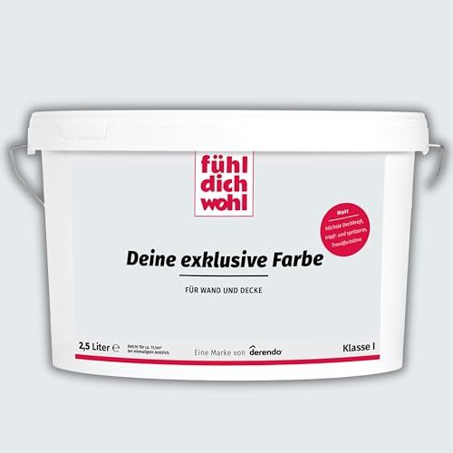 derendo Fühl Dich Wohl Deine Farbe grau, matte Wandfarbe grau, hohe Deckkraft, verschiedene Grautöne zur Auswahl (2,5L, Lichtgrau 15-16)