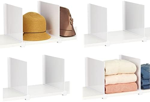 mDesign Plastic Closet Shelf Dividers; Tall Organizer Separators with Clip for Shelves in Bedroom and Closets for Jean, Sweater, Shirt, Purse, and Clothes Storage - Lumiere Collection, 8 Pack, White