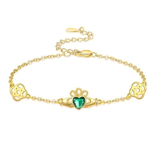 Bracelet Claddagh en argent 925 et trèfle plaqué or haute finition