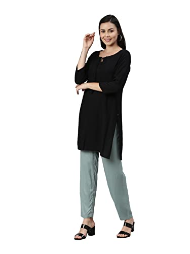 Image of GO COLORS Women Solid Mid Rise Relaxed Fit Viscose Casual Pants