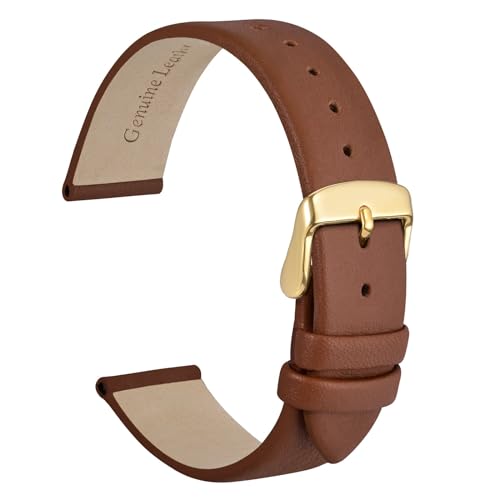 WOCCI 16mm Bracelet de Montre élégant pour Femme avec Boucle en Or (Marron Terre Cuite)