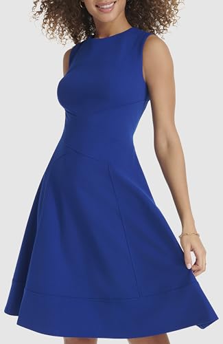Image of Tommy Hilfiger Women's Sleeveless Jewel Neck Crepe Knee Length A-Line Dress