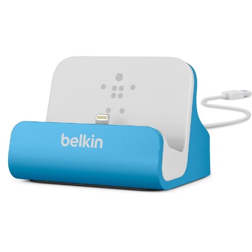 Belkin Mixit - Base Dock de Carga y sincronizaci�n para iPhone 8/8+/X/XS/XS MAX/XR, Acabado de Aluminio, Cable USB de 1,2 m Integrado, Azul