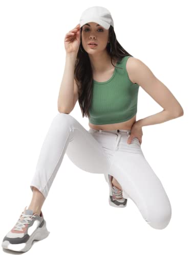 Image of POPWINGS Ribbed Pastel Green Crop Top