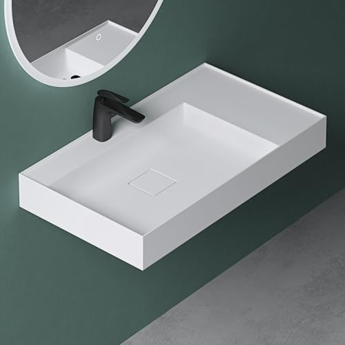 Mai & Mai Vasque de Salle de Bains Lavabo à Poser ou Suspendu Blanc Mat en Résine 70x46cm Col630