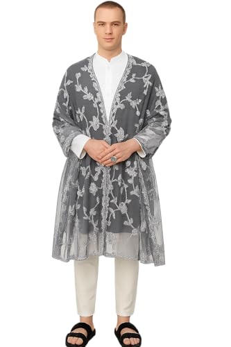 Image of Weavers Villa Net Floral Embroided Dupatta for Men