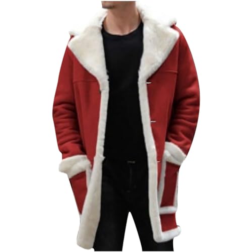 Winter Jackets for Men Long Faux Fur Coat Leather Fleece Jacket Fuzzy Lapel Coat Warm Trench Coat Windbreaker Overcoat