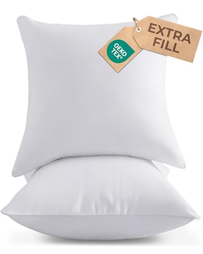 Throw Pillow Inserts - Pack of 2, White - 18 x 18 Inches, Down Alternative Pillows for Bed, Sofa and...