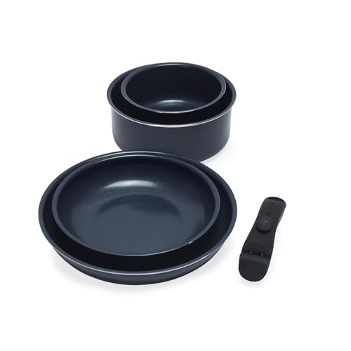 Russell Hobbs RH03319EU7 Smart Clip Lot De 5 Ensemble De Casseroles Et Poêles - Empilables, Céramique Antiadhésives, Avec Manche Amovible, Sans PFAS, Pour...
