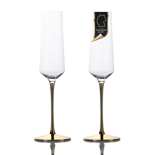 Flûte à champagne avec pied doré Intirilife en verre cristal de 200 ml, lot de 2 - 2