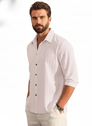 Image of Amazon Brand - INKAST Men's Casual Button Down Shirts Long Sleeve Linen Shirt Fashion Textured Beach Summer Shirt