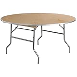 Flash Furniture Fielder 5-Foot Round HEAVY DUTY Birchwood Folding Banquet Table with METAL Edges, Natural