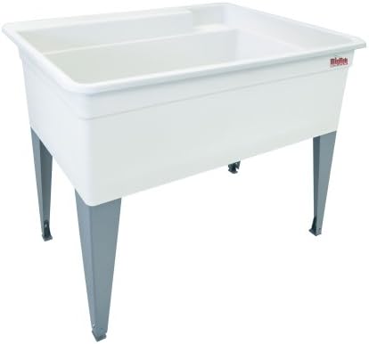 Mustee 28F Bigtub Utilatub Floor Mounted Laundry Room Wash Tub Basin with Adjustable Steel Legs, Drain Hole and Stopper, 24 x 40 Inches, White