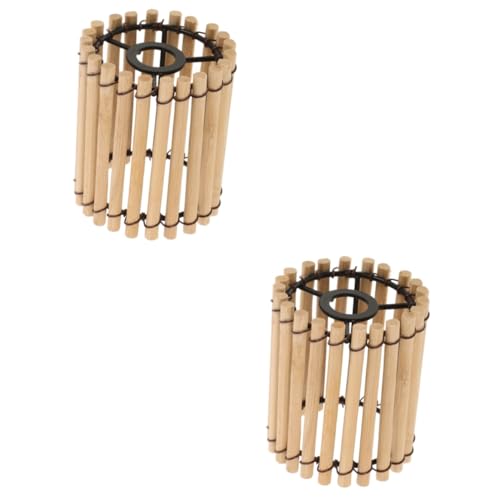 Image of jojofuny 2pcs Woven Pendant Lamp Shade Vintage Drum Decorative Light Cover Wear-resistant Height for Home Decor and Atmosphere Enhancement