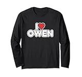 Questo fantastico design tipografico recita 'I Love Owen' e presenta un cuore rosso delineato