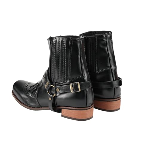 Image of Mens Western Boots with Classic Embroidered PU Leather Slip Resistant Country Boots