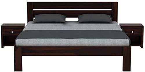 Image of Sheesham Wood Queen Size Bed Without Storage Wooden Cot Bed for Bedroom Living Room Home and Hotels (Walnut Finish)