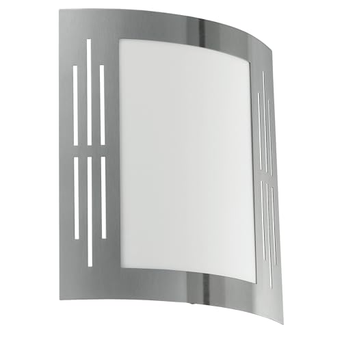 EGLO Außen-Wandlampe City, 1 flammige Außenleuchte, Wandleuchte aus Edelstahl, Kunststoff, Farbe: Silber, weiß, Fassung: E27, IP44