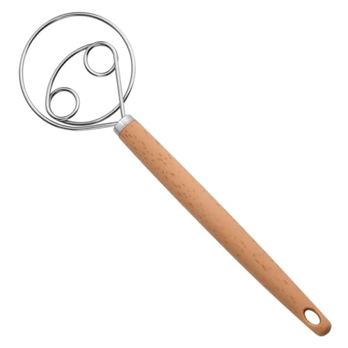 1 PCS Dough Whisk Danish Dough Whisk Whisks Egg Beater with Wooden Handle Mixer Stainless Steel Double Holes Bread Making Tools for Pastry Baking Cake Dessert Sourdough