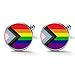 Progress Pride Flag Rainbow Gay Lesbian Transgender Bisexual LGBTQ Men's 2PCS Shirt Cufflinks Round Cufflinks Gifts Accessories for Wedding Business Men Party Holiday