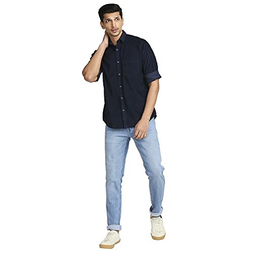 Image of Colorplus Men's Pure Cotton Solid Piece Dyed Pattern Tailored Fit Spread Collar Full Sleeve Casual Shirt