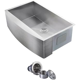 Comllen Commercial 33 Inch 304 Stainless Steel Farmhouse Sink, Single Bowl Kitchen Sinks 16 Gauge 9 Inch Deep Handmade Undermount Farm Apron Front Kitchen Sink