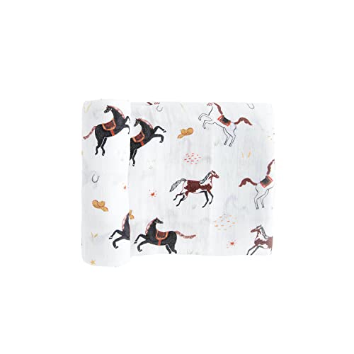 Image of RED ROVR 100% Organic Cotton Muslin Swaddle | Newborn Receiving Blanket | Baby Wrap | Boy, Girl, Unisex | Soft, Lightweight, Breathable | Burping, Nursing | 44" x 44" | Howdy Horse