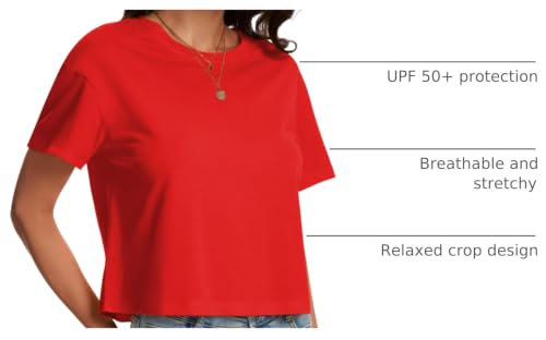 Image of SMENG Women's Workout Crop Tops UPF50+ Cotton Soft Breathable Tshirt Loose Short Sleeve Yoga Athletic Shirt